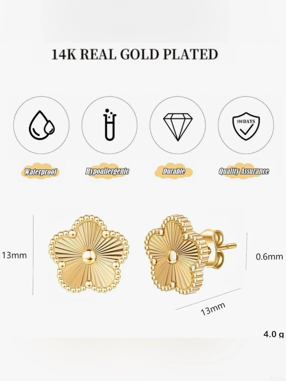 Gold Plated Clover Floral Stud Earrings - Women Jewelry